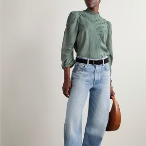 NWT Doen Adelphine Pleated Lace Organic Cotton Top